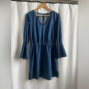Club Monaco Blue Chambray Flared Sleeve Mini Dress
